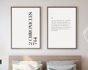 2 Chronicles 7:14, Bible Verse Quote, Set of 2 Poster Prints, Christian Home Wall Art Décor, Minimalist Art, Multiple Sizes