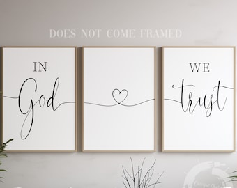 In God We Trust, Minimalist Poster Prints, Set of 3, Christian Home Decor