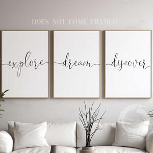 Explore Dream Discover, Set of 3 Prints, Minimalist Art, Home Wall ...