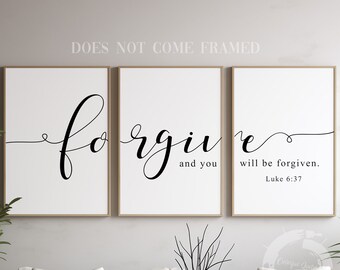 Luc 6:37, citation de versets bibliques, lot de 3 impressions d'affiches, décoration d'art mural pour maison chrétienne, art minimaliste, plusieurs tailles