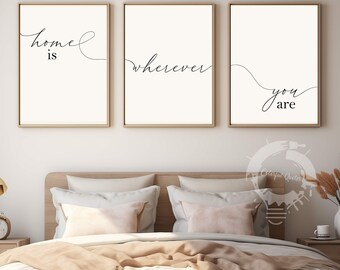 Home is Wherever You Are, Minimalist Poster Prints, Wall Art Decor, Set of 3