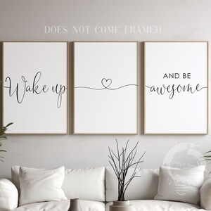Wake Up and Be Awesome, Motivational/Inspirational Quote, Set of 3 Poster Prints, Home Wall Art Décor, Minimalist Art, Multiple Sizes
