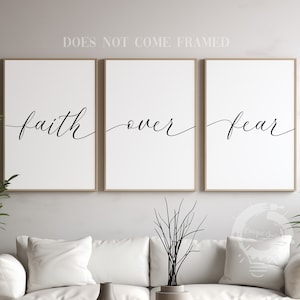 Faith Over Fear, Motivational/Inspirational Quote, Set of 3 Poster Prints, Home Wall Art Décor, Minimalist Art, Multiple Sizes