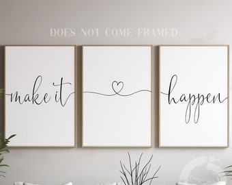 Make it Happen, Minimalist Poster Prints, Home Wall Art, Set of 3