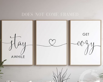 Stay Awhile Get Cozy, Set of 3 Prints, Minimalist Art, Home Wall Decor, Multiple Sizes