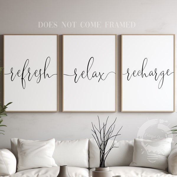 Refresh Relax Recharge, Set of 3 Prints, Minimalist Art, Home Wall Decor