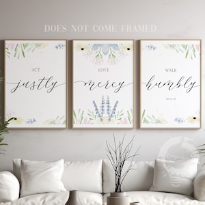 Micah 6:8, Bible Verse Quote, Set of 3 Poster Prints, Christian Home Wall Art Décor, Minimalist Art, Multiple Sizes