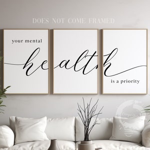 Your Mental Health is a Priority, Motivational/Inspirational Quote, Set of 3 Poster Prints, Home Wall Art Décor, Minimalist Art