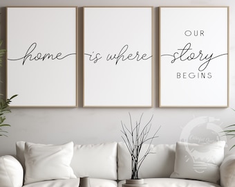 Home is Where Our Story Begins, Minimalist Poster Prints, Wall Art, Set of 3