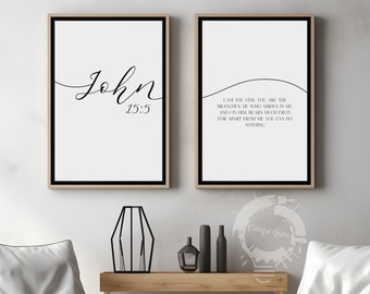 John 15:5, Bible Verse Quote, Set of 2 Poster Prints, Christian Home Wall Art Décor, Minimalist Art, Multiple Sizes