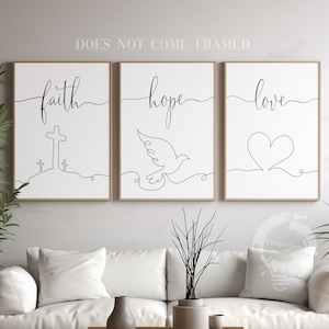 Faith, Hope, Love, Set of 3 Poster Prints, Home Wall Art Décor, Minimalist Art, Multiple Sizes