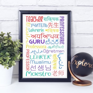 Teacher in Different Languages, Poster Print, Classroom Wall Art Decor