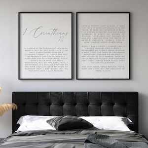 1 Corinthians 13, Bible Verse Quote, Set of 2 Poster Prints, Christian Home Wall Art Décor, Minimalist Art, Multiple Sizes