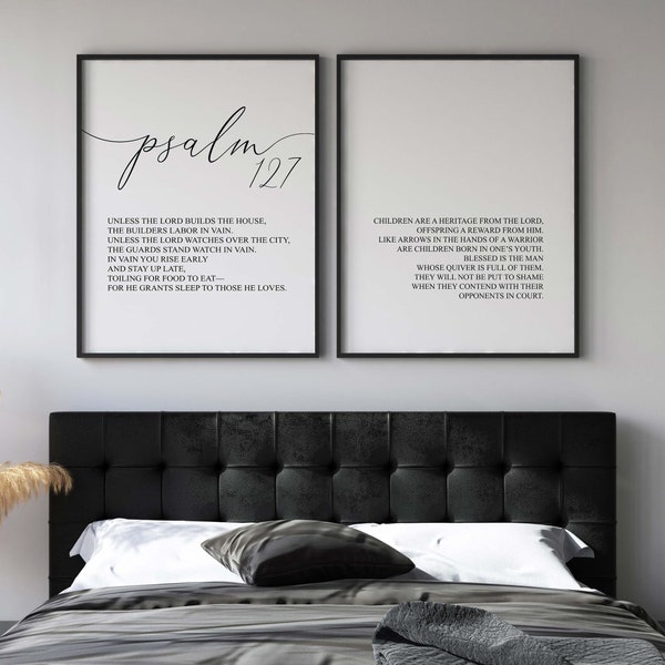 Psalm 127, Bible Verse, Set of 2 Poster Prints, Multiple Sizes, Home Wall Art Decor