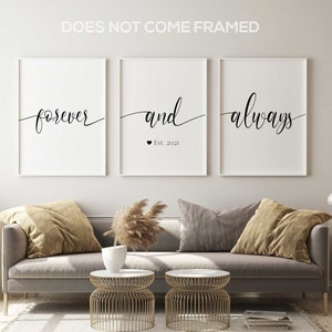 Forever and Always, Custom Personalized Wedding Gift, Set of 3 Prints, Minimalist Art, Home Wall Decor, Multiple Sizes