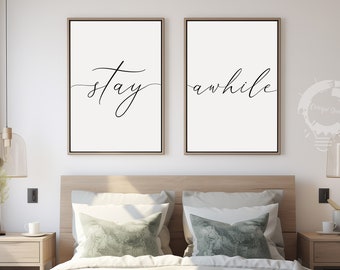 Stay Awhile, Minimalist Poster Prints, Home Wall Art, Set of 2