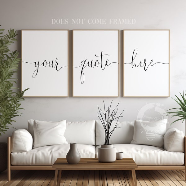 Three Panel Custom Quote, Set of three, Your Words here, Poster Print, In the style of Artwork, 3 to a set