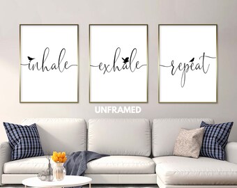 12x18 inch,Unframed Inhale Exhale Canvas and Prints Toilet Quote Modular Botanical Wall Art for Canvas Painting 3Psc//Set