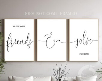Minimalist Home Office Art: 'Friends & Solve Problems' Poster Print, Set of 3
