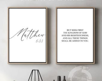 Matthieu 6:33, impressions de versets bibliques chrétiens, lot de 2 affiches, décoration murale