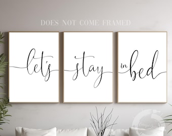Let's Stay in Bed Poster Print Set of 3: Minimalist Home Wall Art