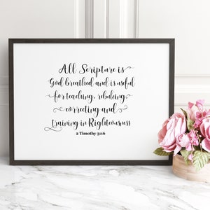 All Scripture is God-breathed, 2 Timothy 3:16, Bible Verse Poster Print, Multiple Sizes, Home Wall Art Decor
