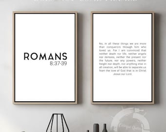 Romans 8:37-39, Bible Verse Prints, Set of 2 Posters, Christian Home Décor