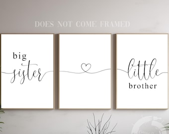 Big Sister Little Brother, Minimalist Poster Prints, Wall Art Decor, Set of 3