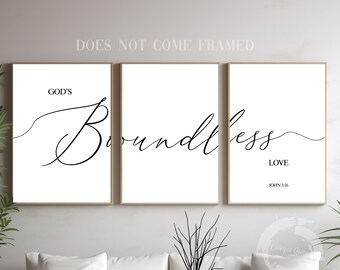 John 3:16, God's Boundless Love, Bible Verse Quote, Set of 3 Poster, Christian Scripture, Home Wall Art Décor, Minimalist Print