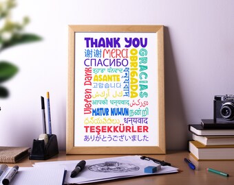 Thank You in Different Languages, Poster Print, Home Office Decor