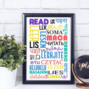 Read in Different Languages, Poster Print, Home & Classroom Wall Decor
