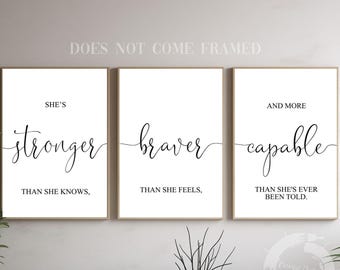 Plus fort, plus courageux, capable, lot de 3 affiches, art mural minimaliste, décoration d'intérieur