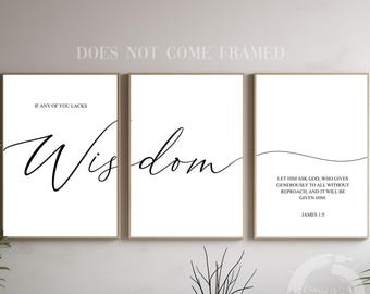 James 1:5, Bible Verse Quote, Set of 3 Poster Prints, Christian Wall Décor
