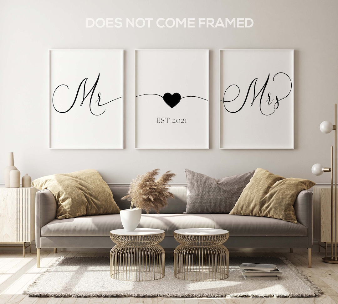 Mr. & Mrs. ポスター Mr. and Mrs. Personalized Poster Prints Set, Romantic Bedroom Wall