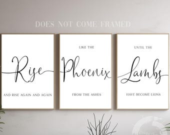 Rise Phoenix Lambs, Religious Poster, Set of 3 Prints, Christian Minimalist Wall Art Decor