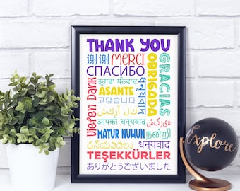 Thank You in Different Languages, Poster Print, Home Office Decor