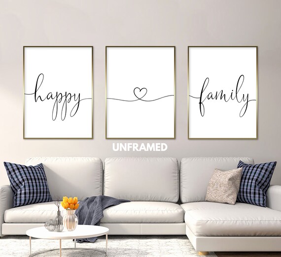 Happy Family Set of 3 Prints Minimalist Art Home Wall 