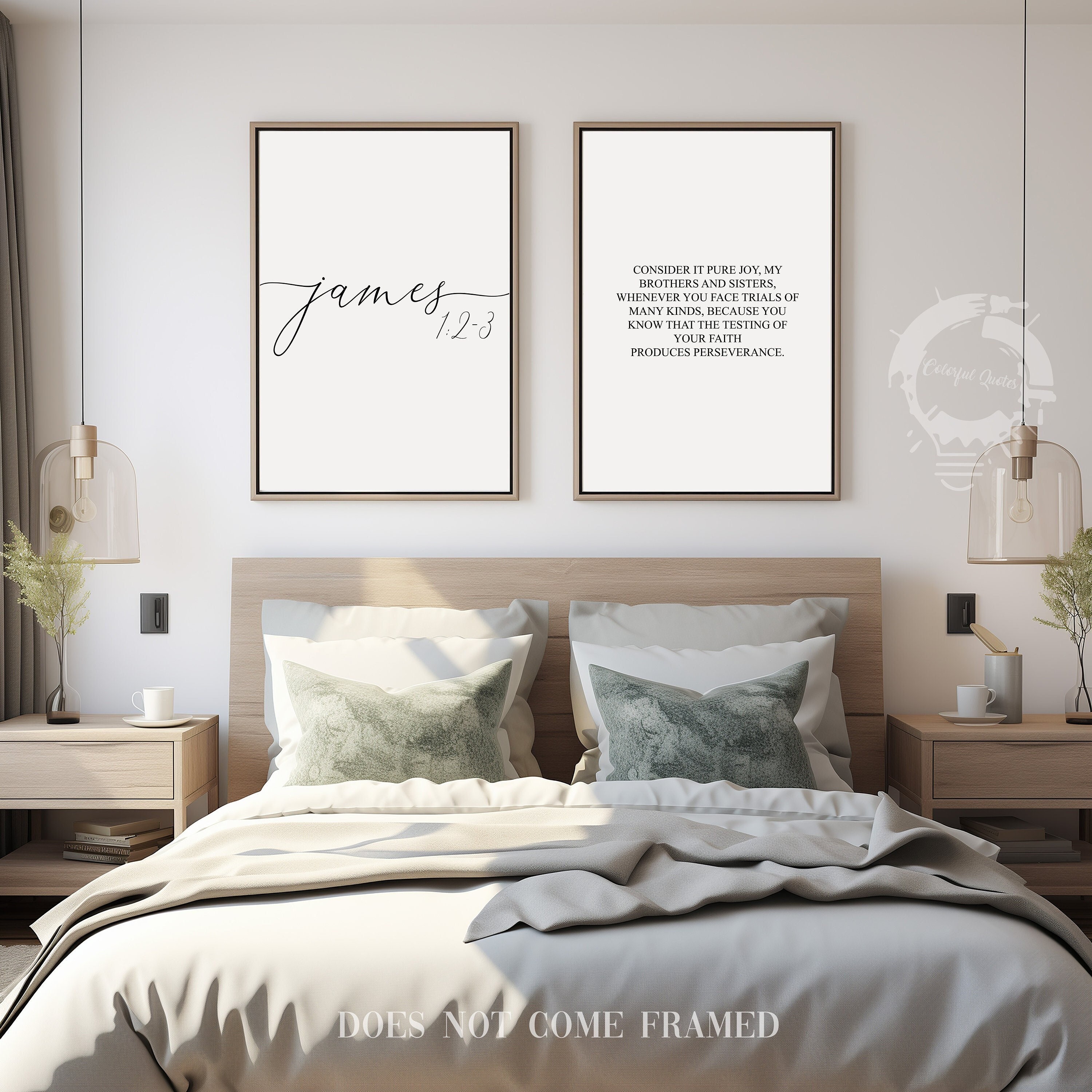James 1:2-3, Bible Verse Quote, Set of 2 Poster Prints, Christian Home Wall Art Décor, Minimalist Art, Multiple Sizes