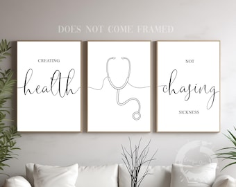 Creating Health Not Chasing Sickness, Clinic Poster Prints, Set of 3, Minimalist Wall Decor
