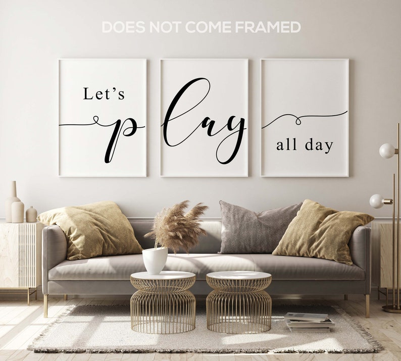 Lets Play All Day Set of 3 Prints Playroom Game Room Quotes Etsy