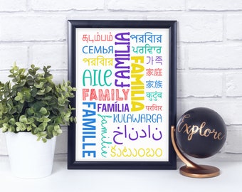 Family in Different Languages, Poster Print, Home Wall Art Decor