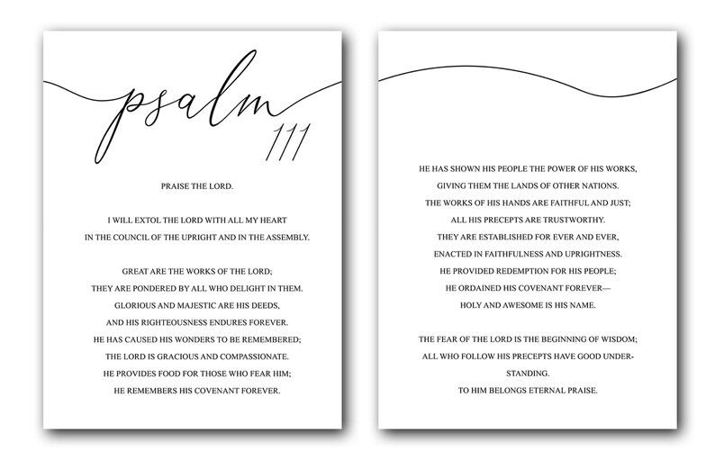 Psalm 111 Bible Verse Poster Prints: Christian Home Decor Set - Etsy