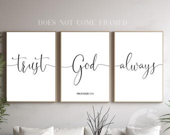 Proverbs 3:5-6, Trust God Always, Bible Verse Quote, Set of 3 Poster, Christian Scripture, Home Wall Art Décor, Minimalist Print