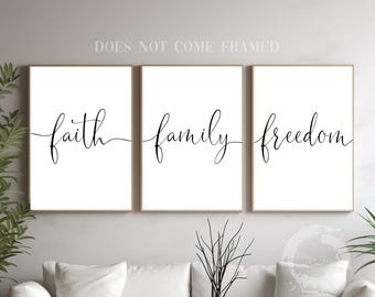 Faith, Family, Freedom Poster Prints: Minimalist Home Wall Decor, Set of 3