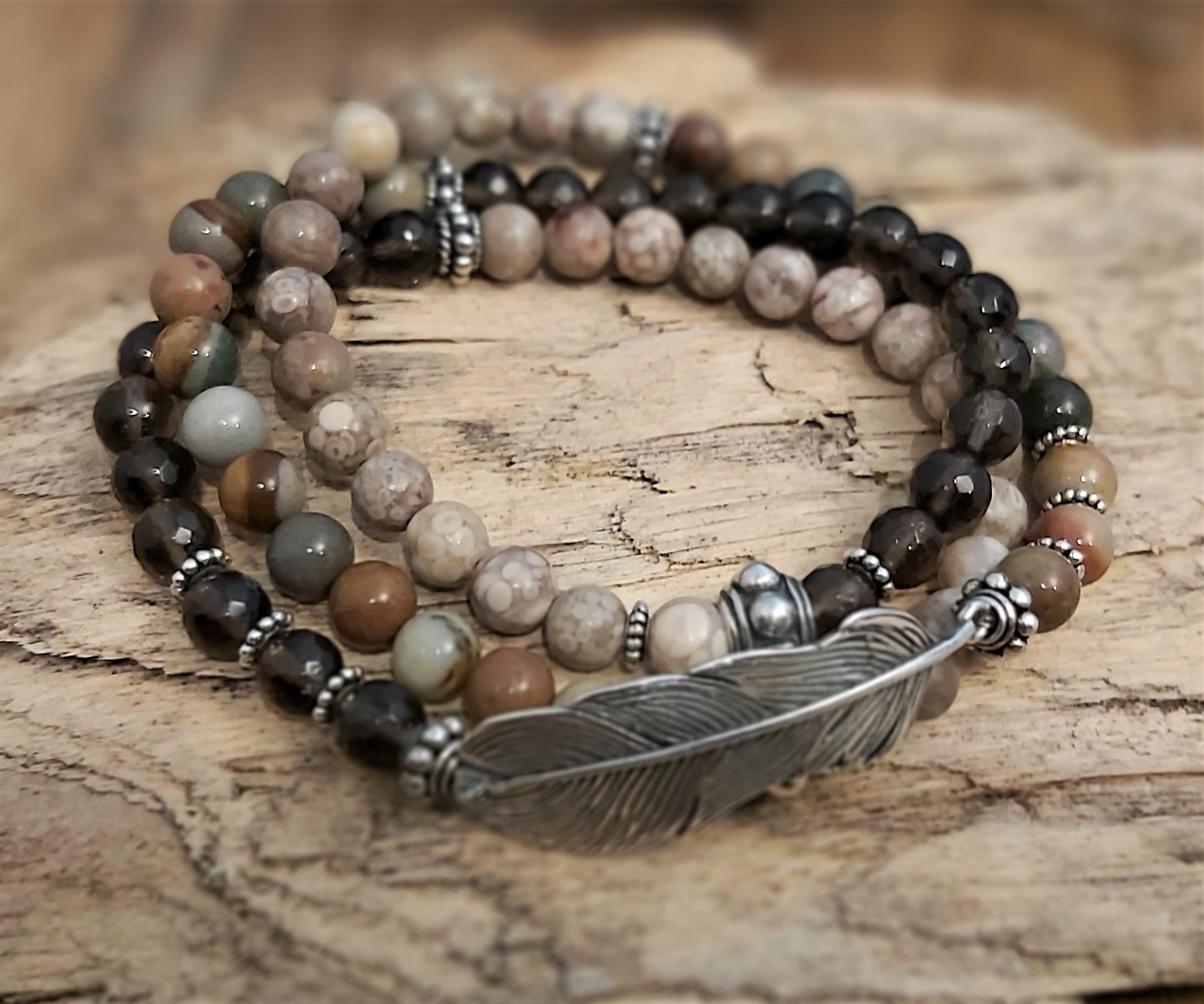 FEATHER - Gemstone Bracelet - Sterling Silver - Brown-dark Brown