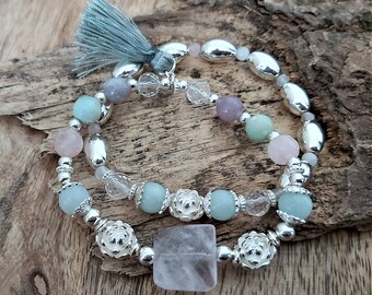 PASTEL - pulsera de piedras preciosas - plata