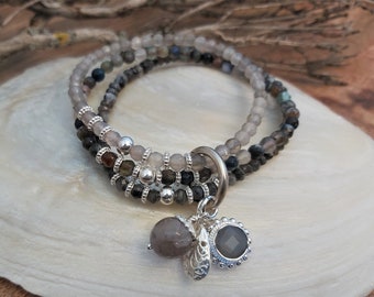 TRIO - pulsera de piedras preciosas - plata de ley - gris oscuro