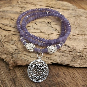 PURPLE - pearl necklace - sterling silver - purple