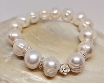 PERLENARMBAND - PEARL - white-silver