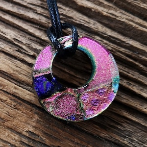 Pink Dichroic Patchwork Donut Pendant